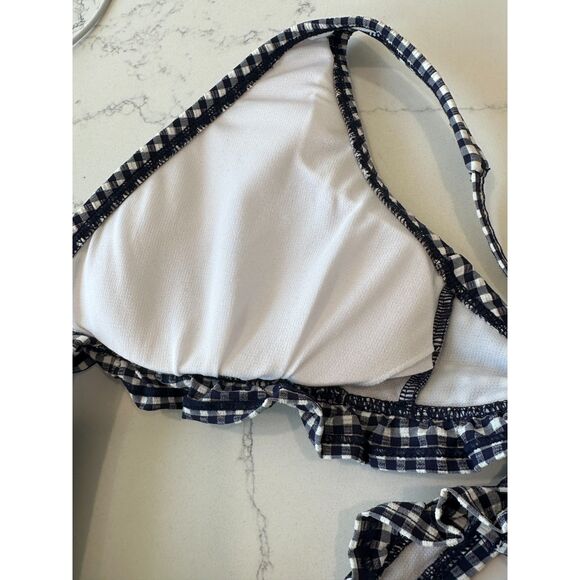 NWT Draper James Navy Blue Seersucker Triangle Bikini Swimsuit Size XL - Picture 2 of 10